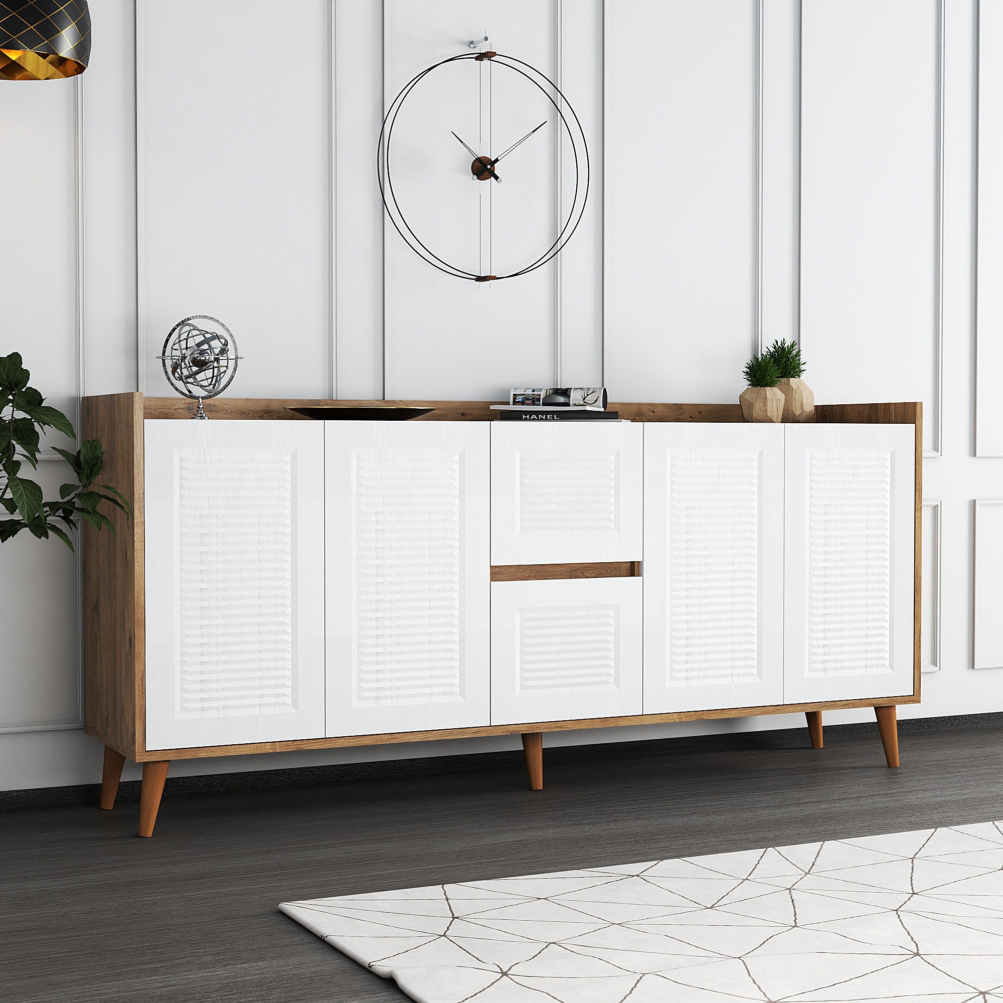 Sideboard mit 2 schubladen und 4 türen, Sidelya 4 Weiß (2)