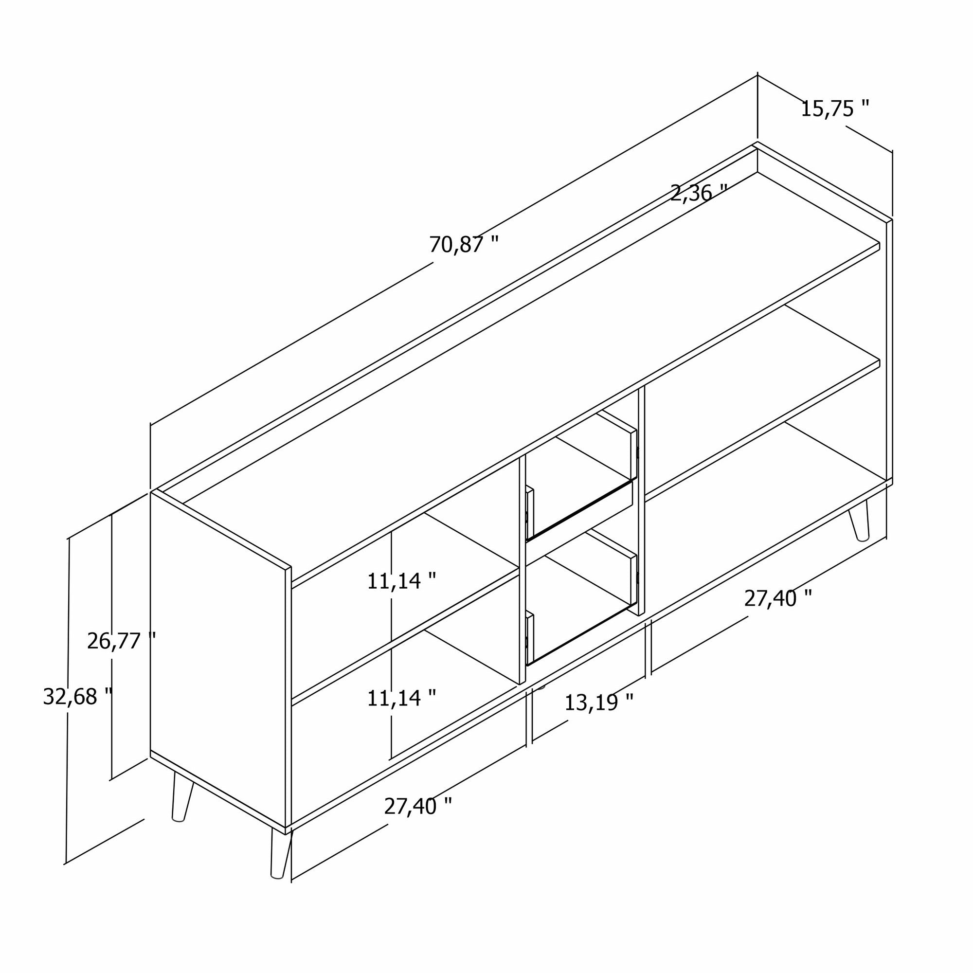 Sideboard mit 2 schubladen und 4 türen, Sidelya 4 Weiß (6)