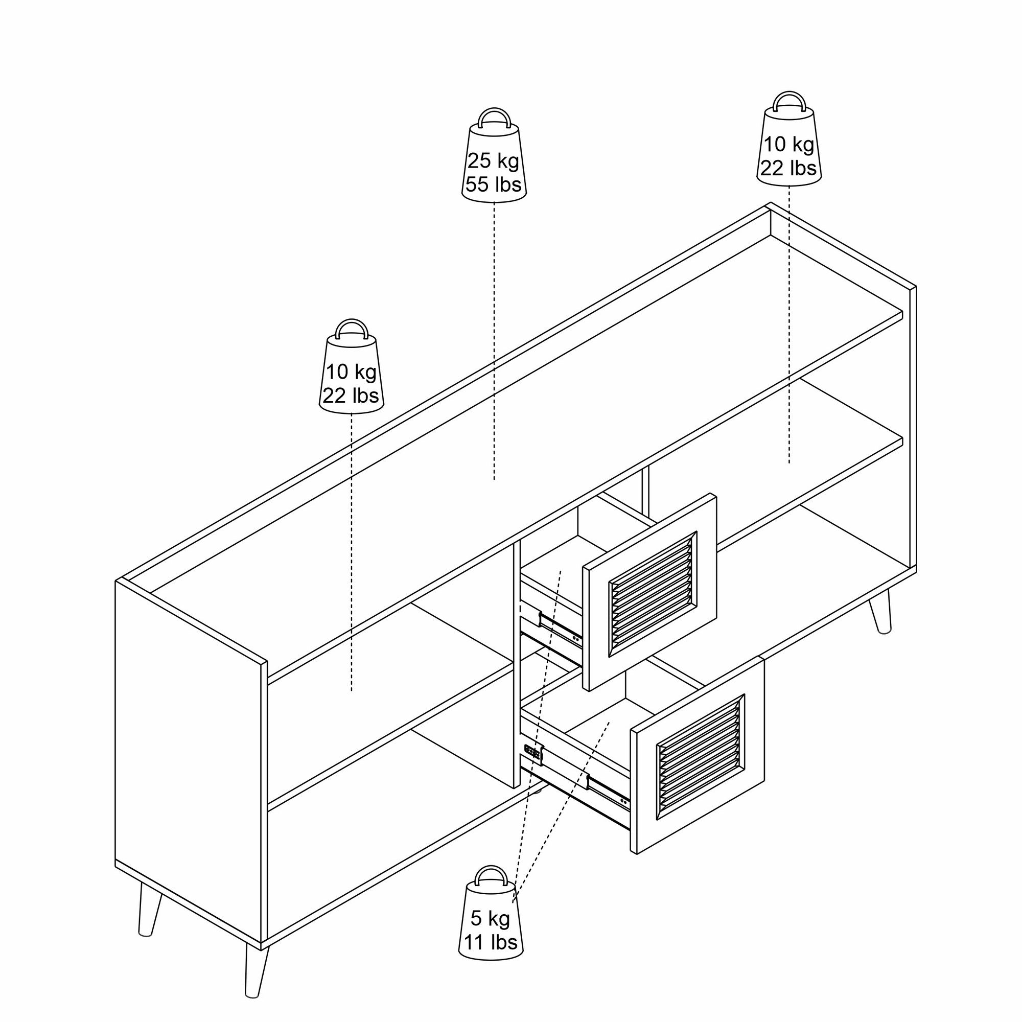 Sideboard mit 2 schubladen und 4 türen, Sidelya 4 Weiß (7)