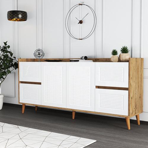 Sideboard mit 4 schubladen und 2 türen, Tiredu 2 Weiß