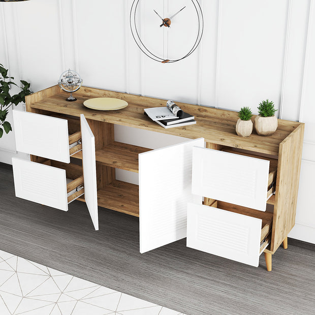 Sideboard mit 4 schubladen und 2 türen, Tiredu 2 Weiß (3)