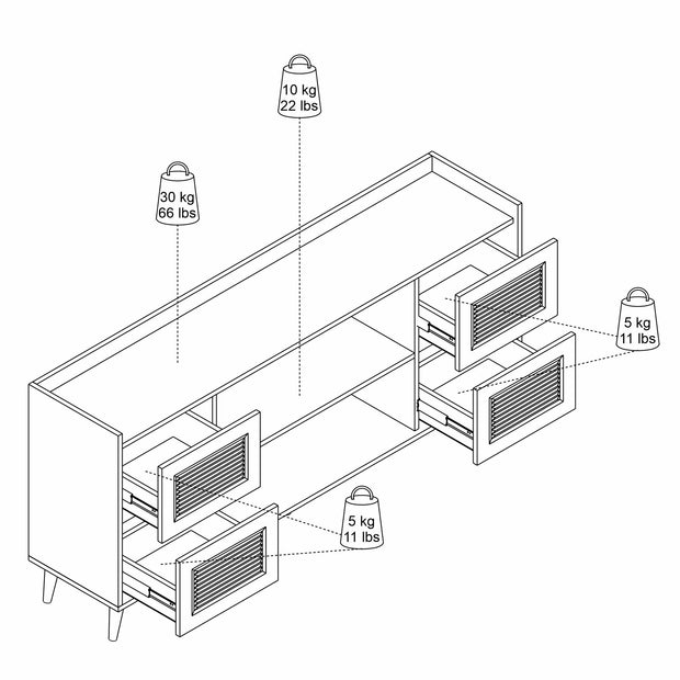 Sideboard mit 4 schubladen und 2 türen, Tiredu 2 Weiß (7)