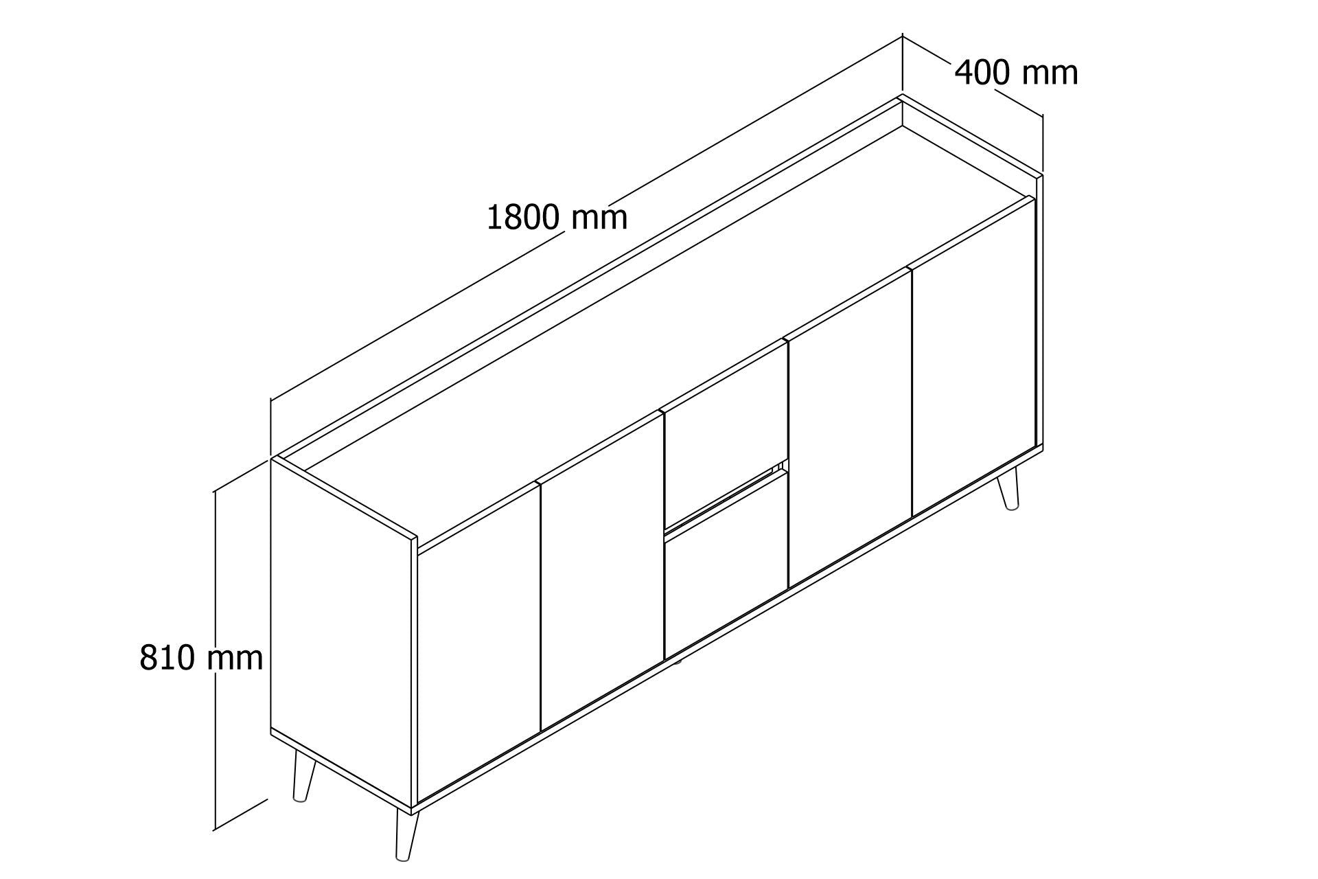 Sideboard mit 2 schubladen und 4 türen, Anite Weiß (6)