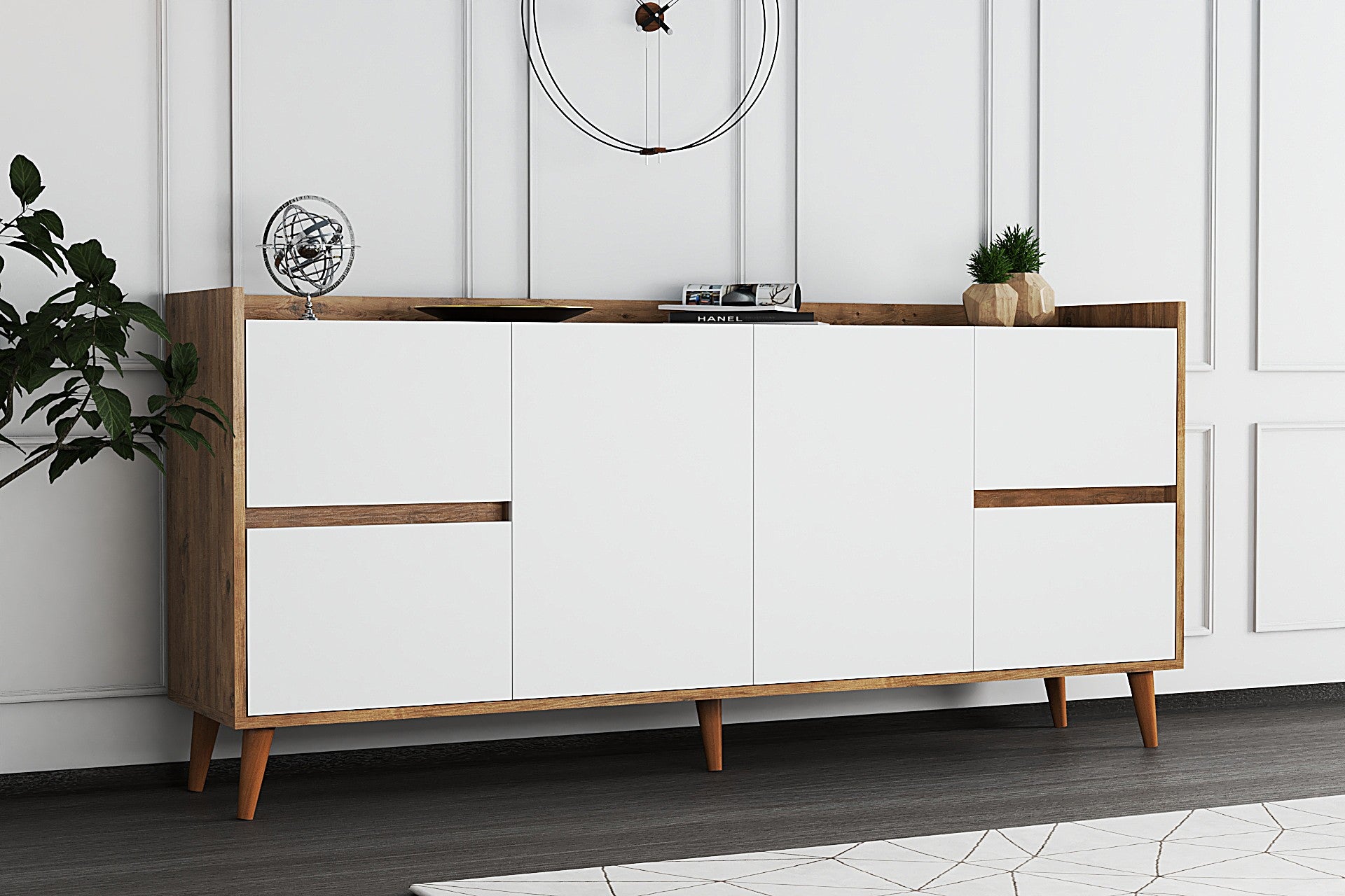 Sideboard mit 4 schubladen und 2 türen, Efron Weiß