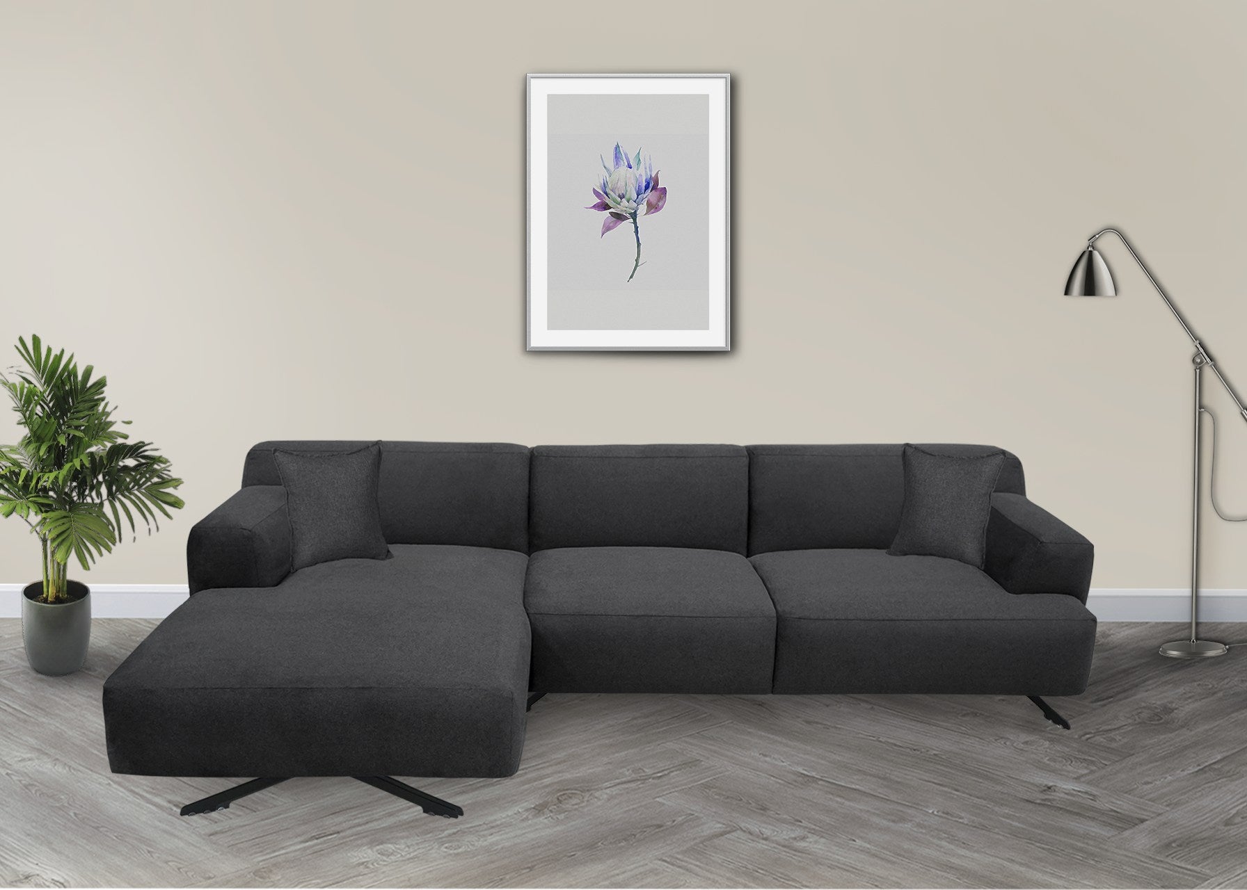 Ecksofa mit Chaiselongue Links, 4-Sitzer, aus Stoff, Maria Grau