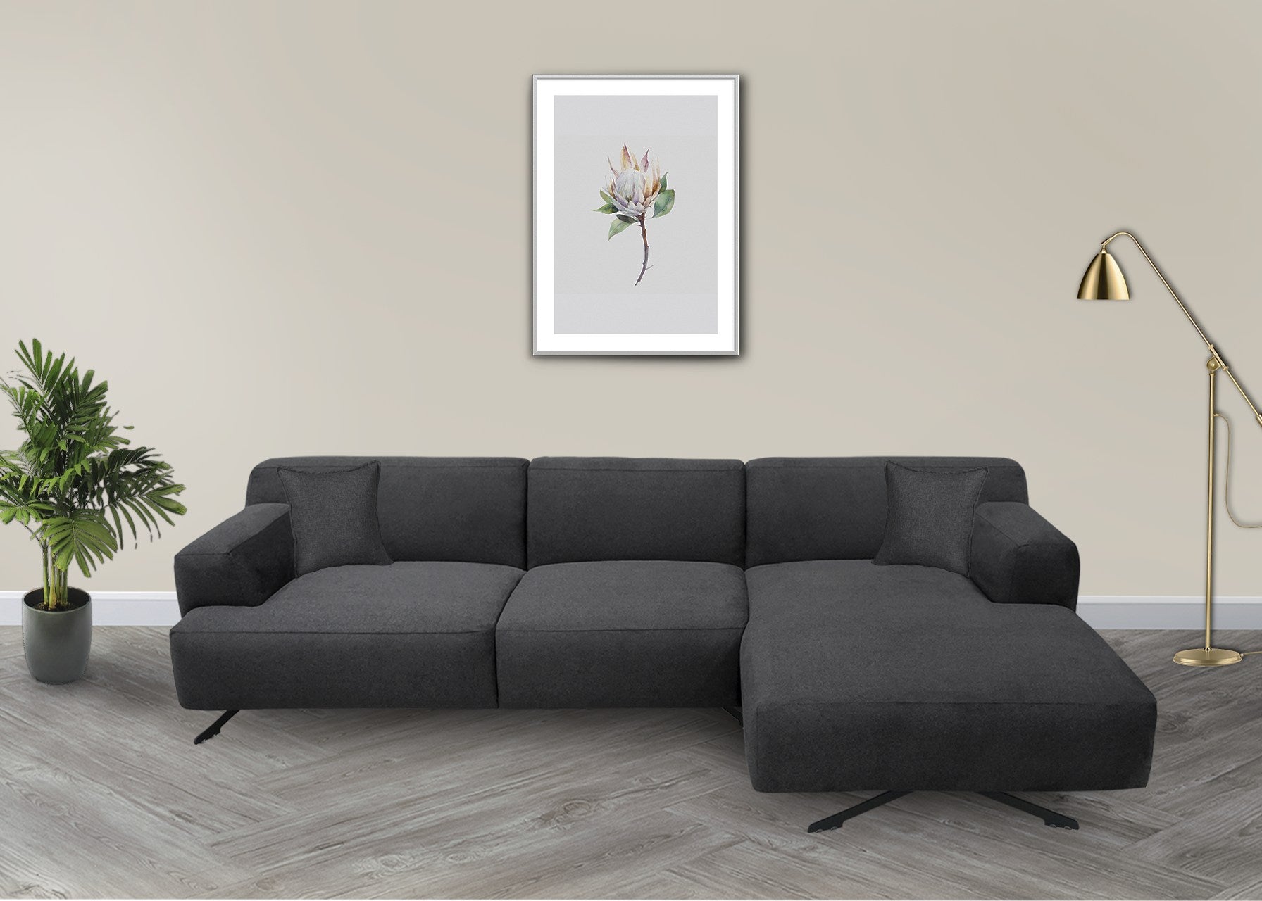 Ecksofa mit Chaiselongue Rechts, 4-Sitzer, aus Stoff, Maria Grau