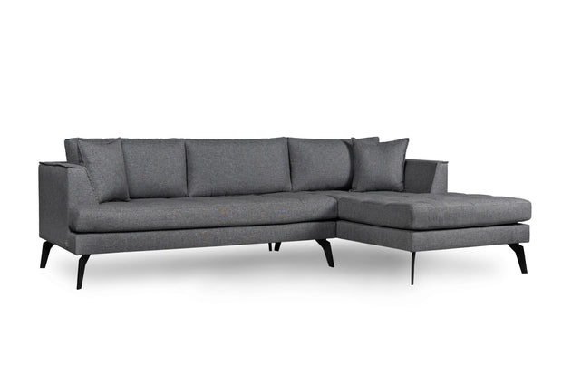 Ecksofa mit Chaiselongue Rechts, 4-Sitzer, aus Stoff, Bobo Grau (3)