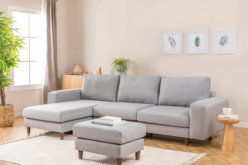 Ecksofa mit Chaiselongue Links, 4-Sitzer, aus Stoff, Berlin Grau