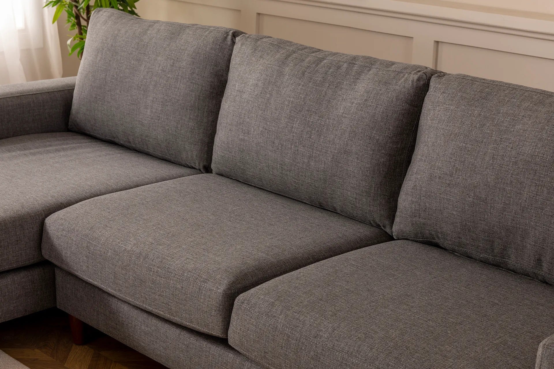 Ecksofa mit Chaiselongue Links, 4-Sitzer, aus Stoff, Berlin Grau (4)