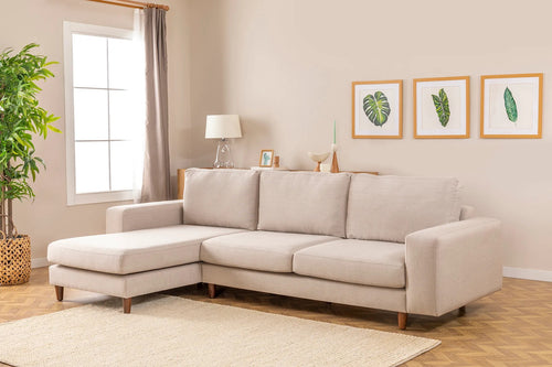 Ecksofa mit Chaiselongue Links, 4-Sitzer, aus Stoff, Berlin Creme (1)