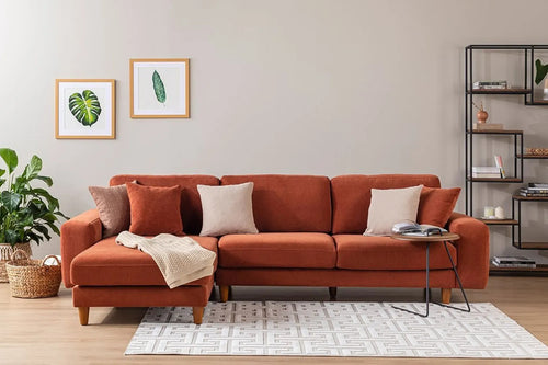 Ecksofa mit Chaiselongue Links, 4-Sitzer, aus Stoff, Berlin Rost (1)