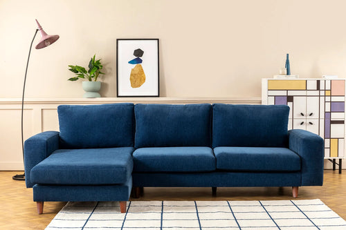 Ecksofa mit Chaiselongue Links, 4-Sitzer, aus Stoff, Berlin Blau (1)