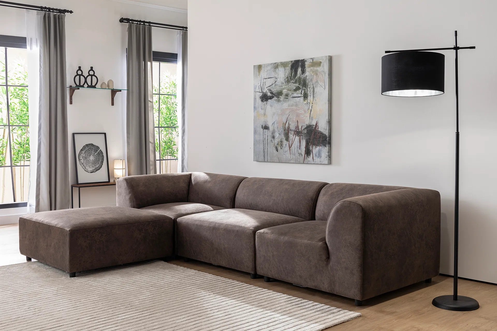 Ecksofa mit Chaiselongue Links, 4-Sitzer, aus Stoff, Alpha Braun (3)