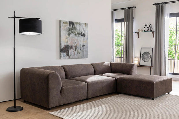 Ecksofa mit Chaiselongue Rechts, 4-Sitzer, aus Stoff, Alpha Braun (2)