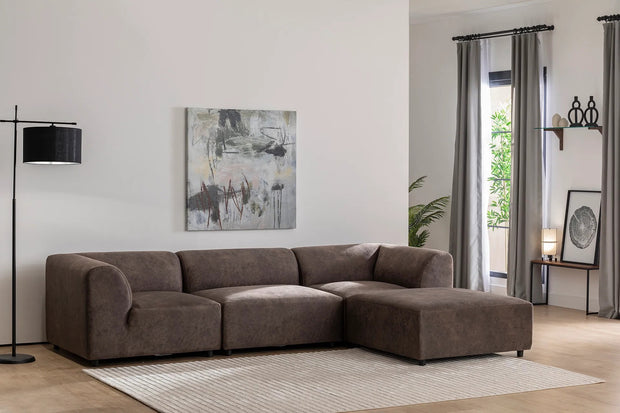 Ecksofa mit Chaiselongue Rechts, 4-Sitzer, aus Stoff, Alpha Braun (3)