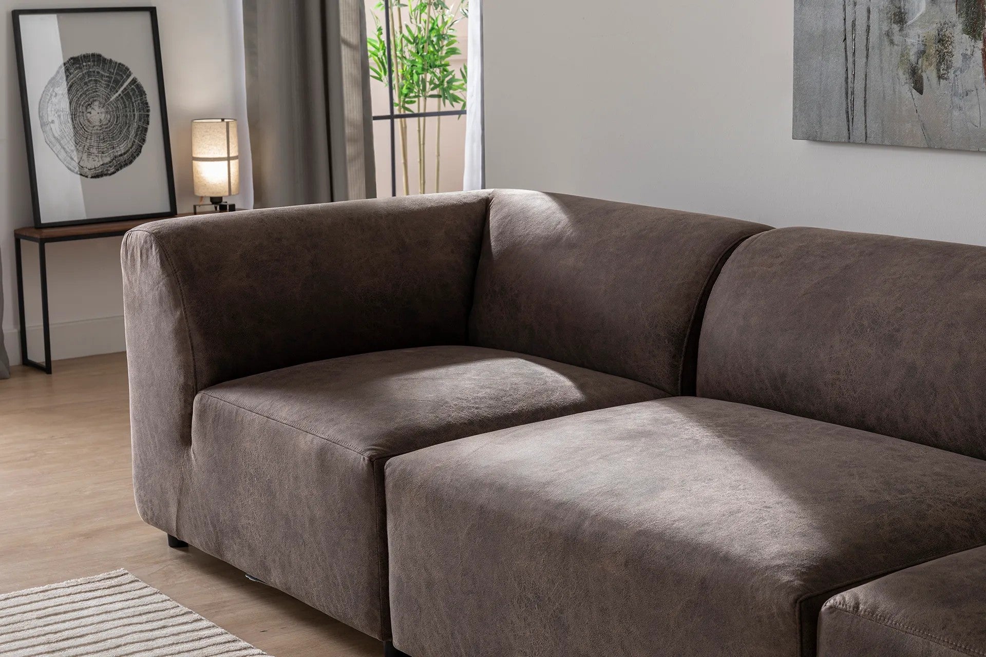 Ecksofa mit Chaiselongue Rechts, 4-Sitzer, aus Stoff, Alpha Braun (4)