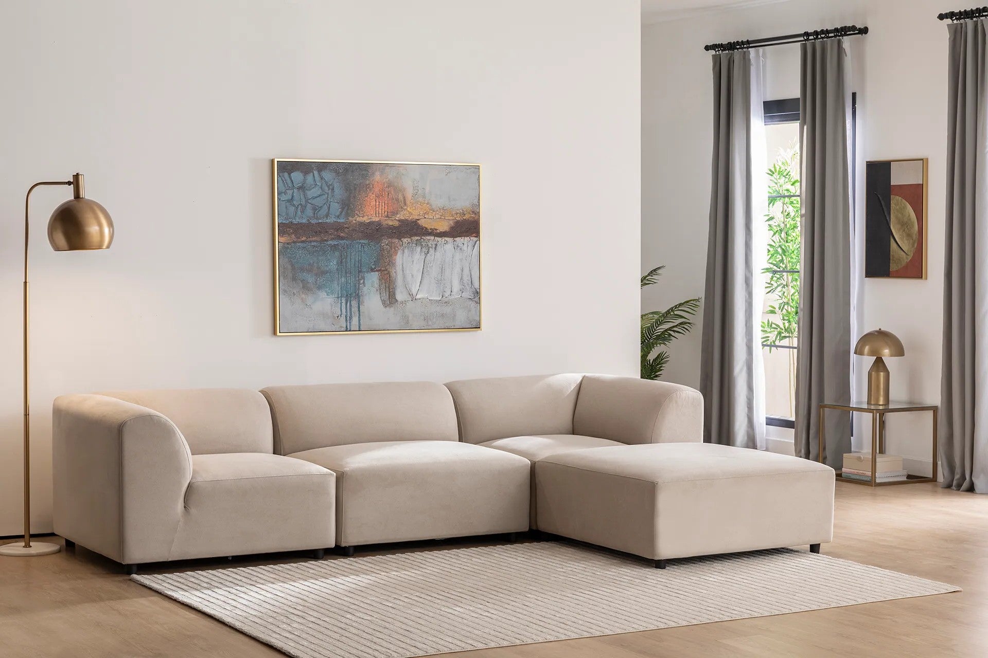 Ecksofa mit Chaiselongue Rechts, 4-Sitzer, aus Stoff, Alpha Creme