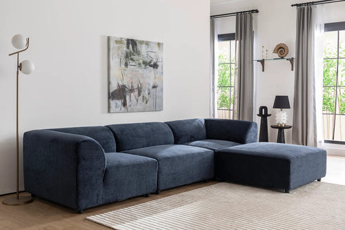 Ecksofa mit Chaiselongue Rechts, 4-Sitzer, aus Stoff, Alpha Blau (1)