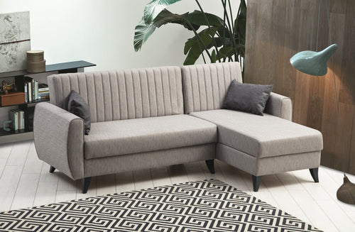 Ecksofa Schlaffunktion mit Chaiselongue Rechts, 3-Sitzer, aus Stoff, Alkon Grau (1)