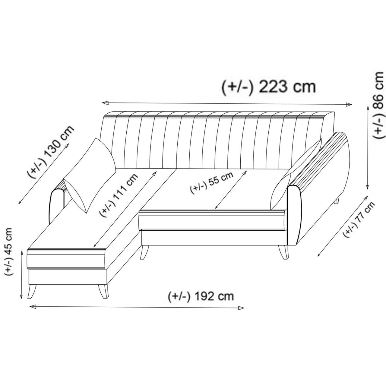 Ecksofa Schlaffunktion mit Chaiselongue Rechts, 3-Sitzer, aus Stoff, Alkon Grau (6)