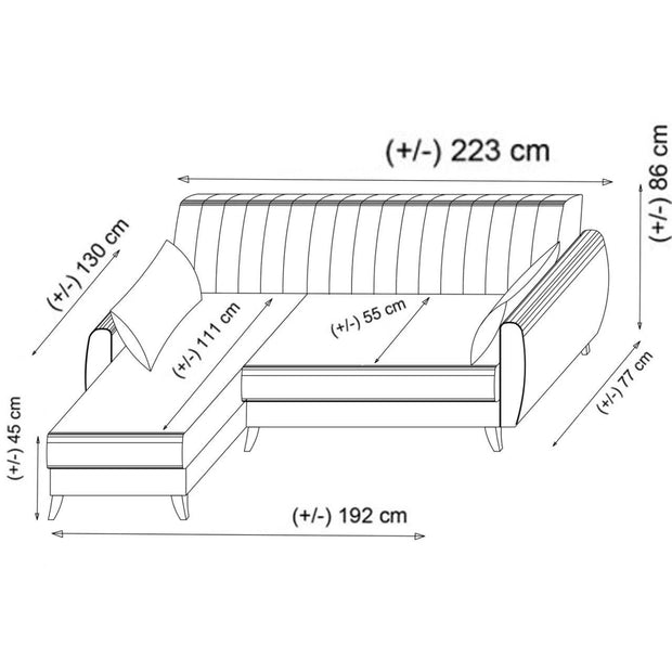 Ecksofa Schlaffunktion mit Chaiselongue Rechts, 3-Sitzer, aus Stoff, Alkon Grau (6)