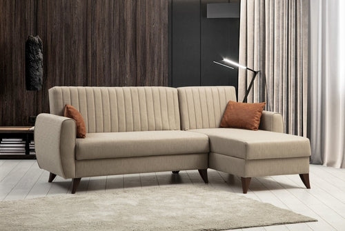 Ecksofa Schlaffunktion mit Chaiselongue Rechts, 3-Sitzer, aus Stoff, Alkon Beige