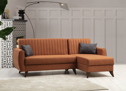 Ecksofa Schlaffunktion mit Chaiselongue Rechts, 3-Sitzer, aus Stoff, Alkon Rost