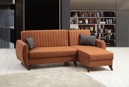 Ecksofa Schlaffunktion mit Chaiselongue Rechts, 3-Sitzer, aus Stoff, Alkon Rost (1)