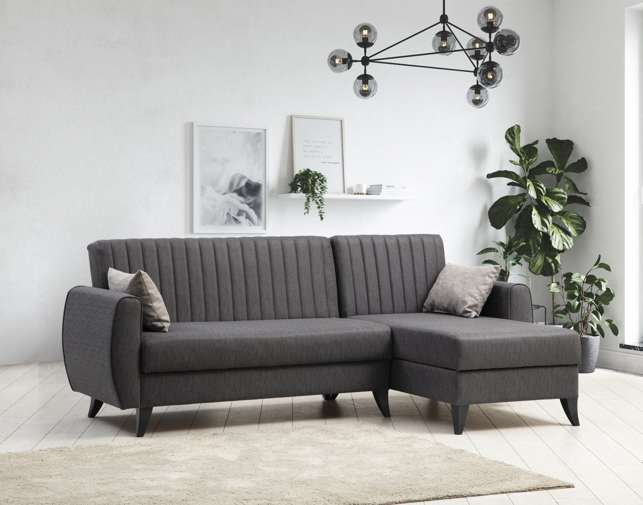 Ecksofa Schlaffunktion mit Chaiselongue Rechts, 3-Sitzer, aus Stoff, Alkon Grau