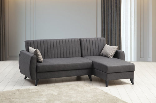 Ecksofa Schlaffunktion mit Chaiselongue Rechts, 3-Sitzer, aus Stoff, Alkon Grau (1)