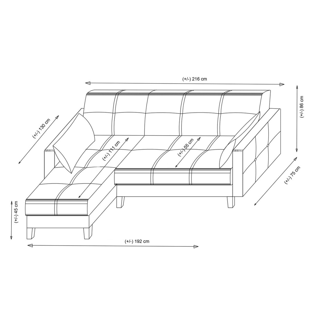 Ecksofa Schlaffunktion mit Chaiselongue Rechts, 3-Sitzer, aus Stoff, Alkon Grau (4)