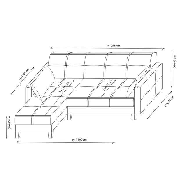 Ecksofa Schlaffunktion mit Chaiselongue Rechts, 3-Sitzer, aus Stoff, Alkon Grau (4)