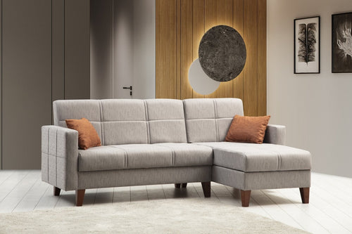 Ecksofa mit Chaiselongue Rechts, 3-Sitzer, aus Stoff, Polya Grau