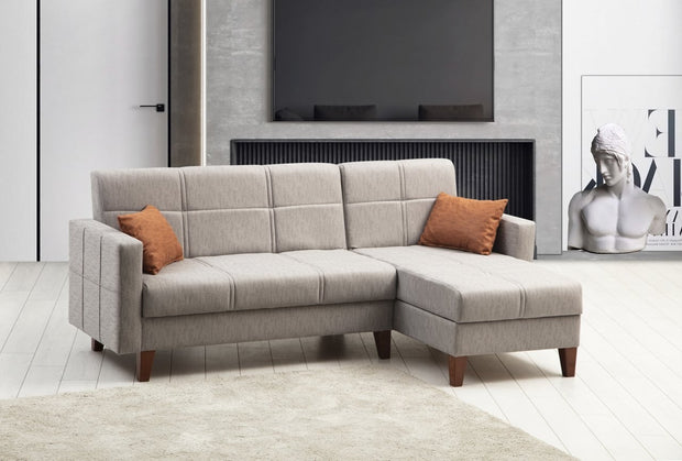 Ecksofa mit Chaiselongue Rechts, 3-Sitzer, aus Stoff, Polya Grau (1)