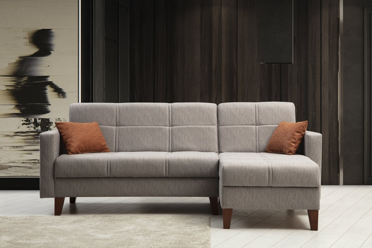 Ecksofa mit Chaiselongue Rechts, 3-Sitzer, aus Stoff, Polya Grau (2)