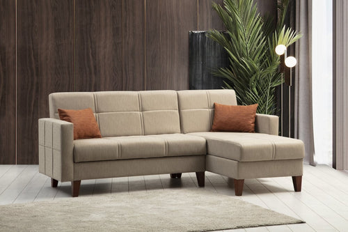 Ecksofa mit Chaiselongue Rechts, 3-Sitzer, aus Stoff, Polya Beige