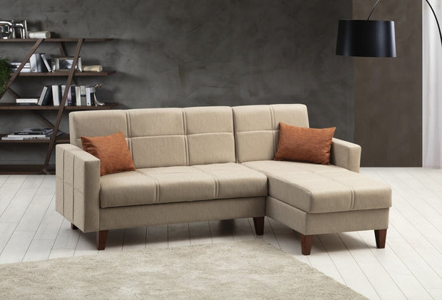 Ecksofa mit Chaiselongue Rechts, 3-Sitzer, aus Stoff, Polya Beige (1)