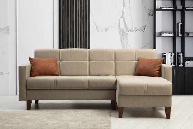 Ecksofa mit Chaiselongue Rechts, 3-Sitzer, aus Stoff, Polya Beige (2)