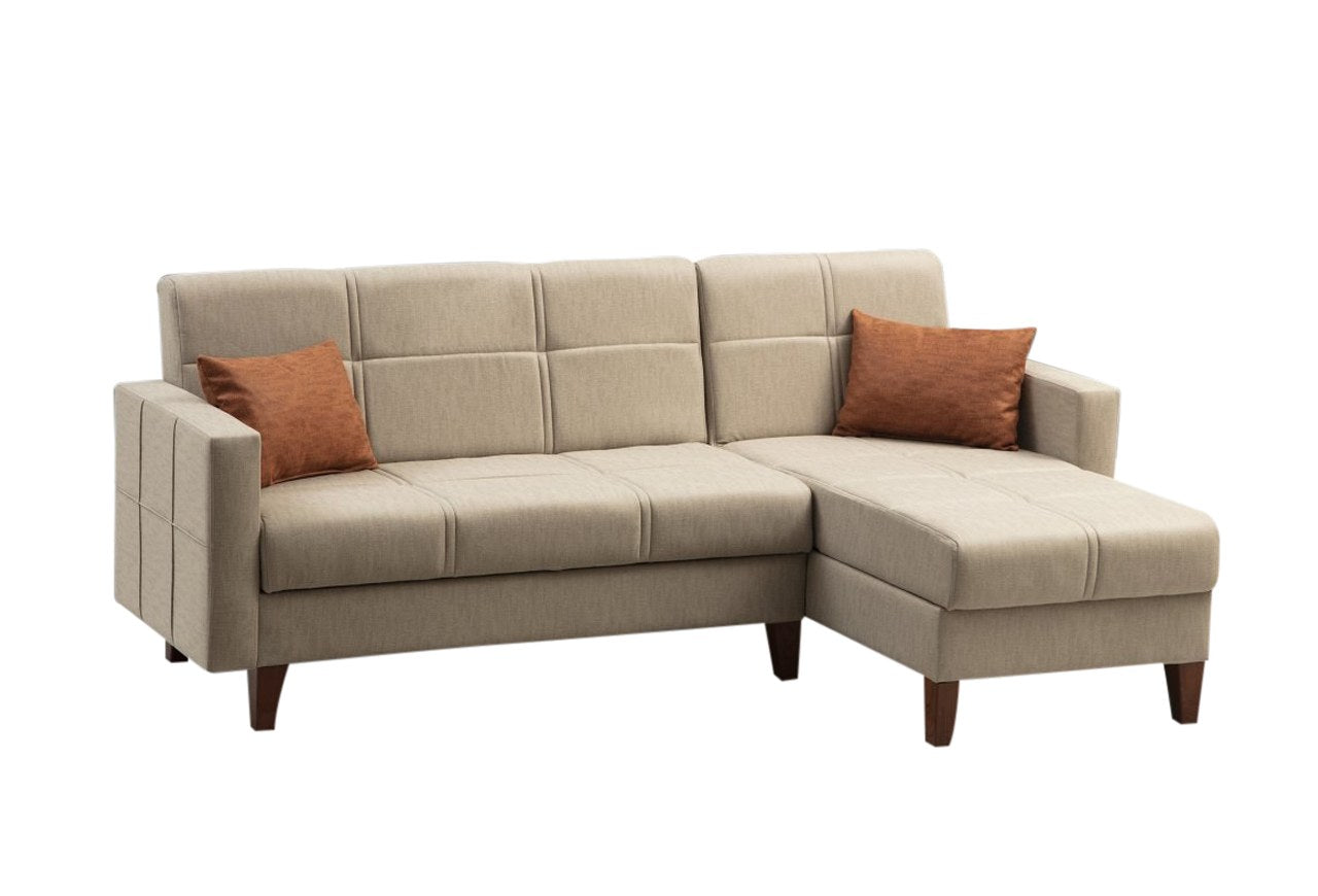 Ecksofa mit Chaiselongue Rechts, 3-Sitzer, aus Stoff, Polya Beige (5)