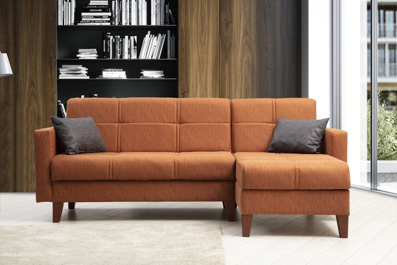 Ecksofa mit Chaiselongue Rechts, 3-Sitzer, aus Stoff, Polya Rost (2)