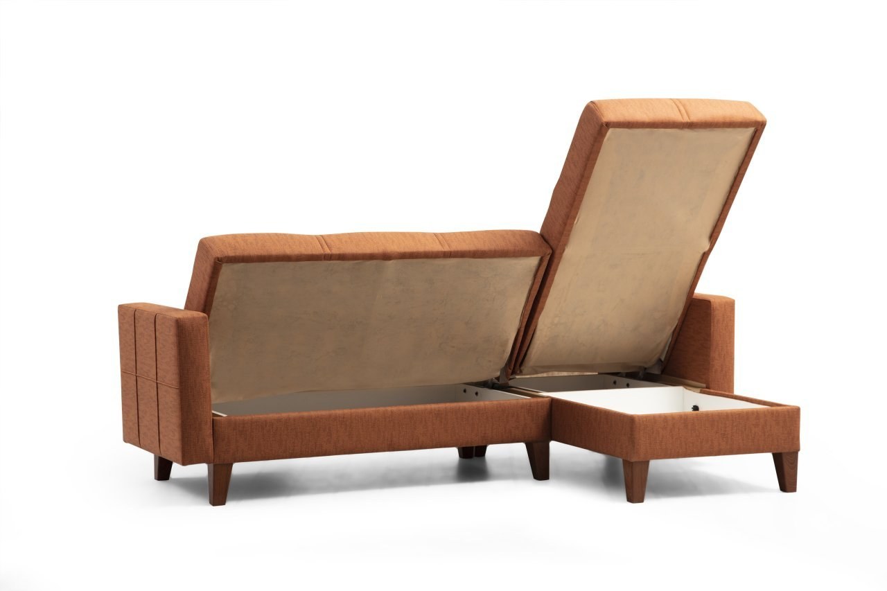 Ecksofa mit Chaiselongue Rechts, 3-Sitzer, aus Stoff, Polya Rost (4)