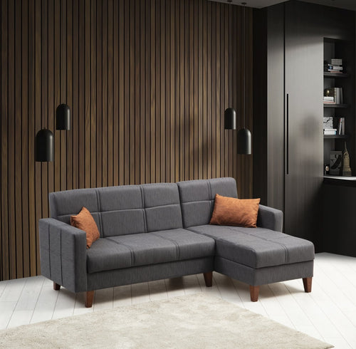 Ecksofa mit Chaiselongue Rechts, 3-Sitzer, aus Stoff, Polya Grau (1)