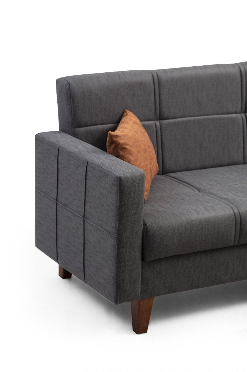 Ecksofa mit Chaiselongue Rechts, 3-Sitzer, aus Stoff, Polya Grau (3)