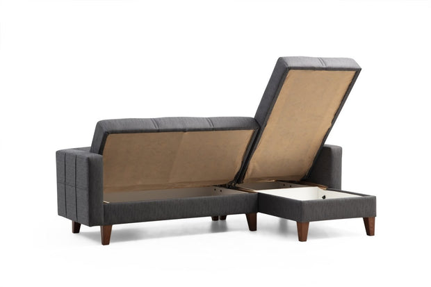 Ecksofa mit Chaiselongue Rechts, 3-Sitzer, aus Stoff, Polya Grau (4)