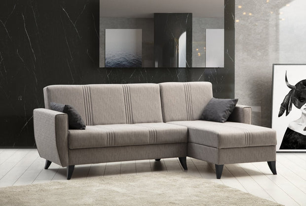 Ecksofa Schlaffunktion mit Chaiselongue Rechts, 3-Sitzer, aus Stoff, Zaden Grau