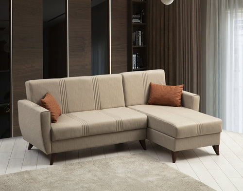 Ecksofa Schlaffunktion mit Chaiselongue Rechts, 3-Sitzer, aus Stoff, Zaden Beige (1)