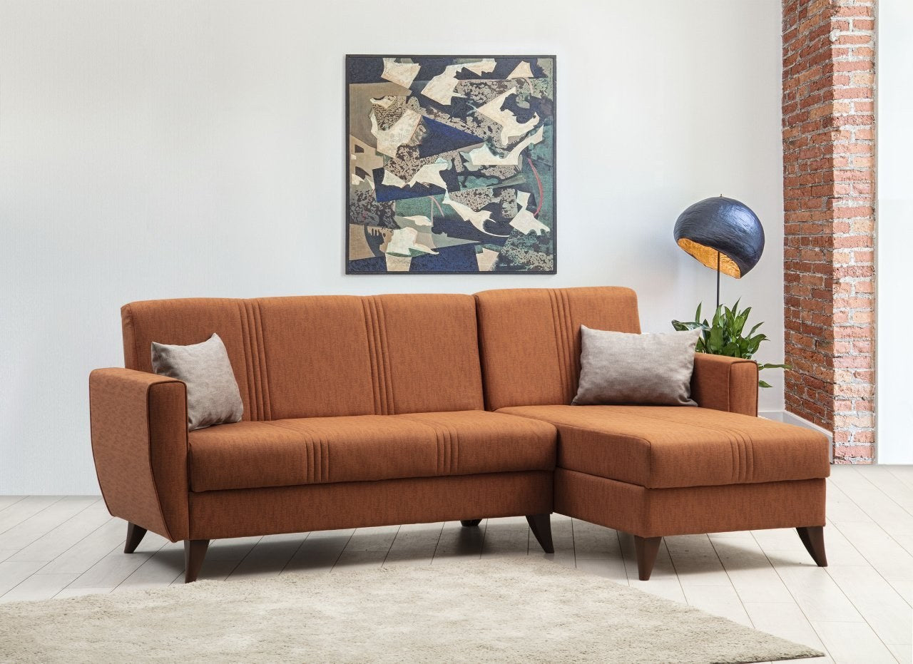 Ecksofa Schlaffunktion mit Chaiselongue Rechts, 3-Sitzer, aus Stoff, Zaden Rost