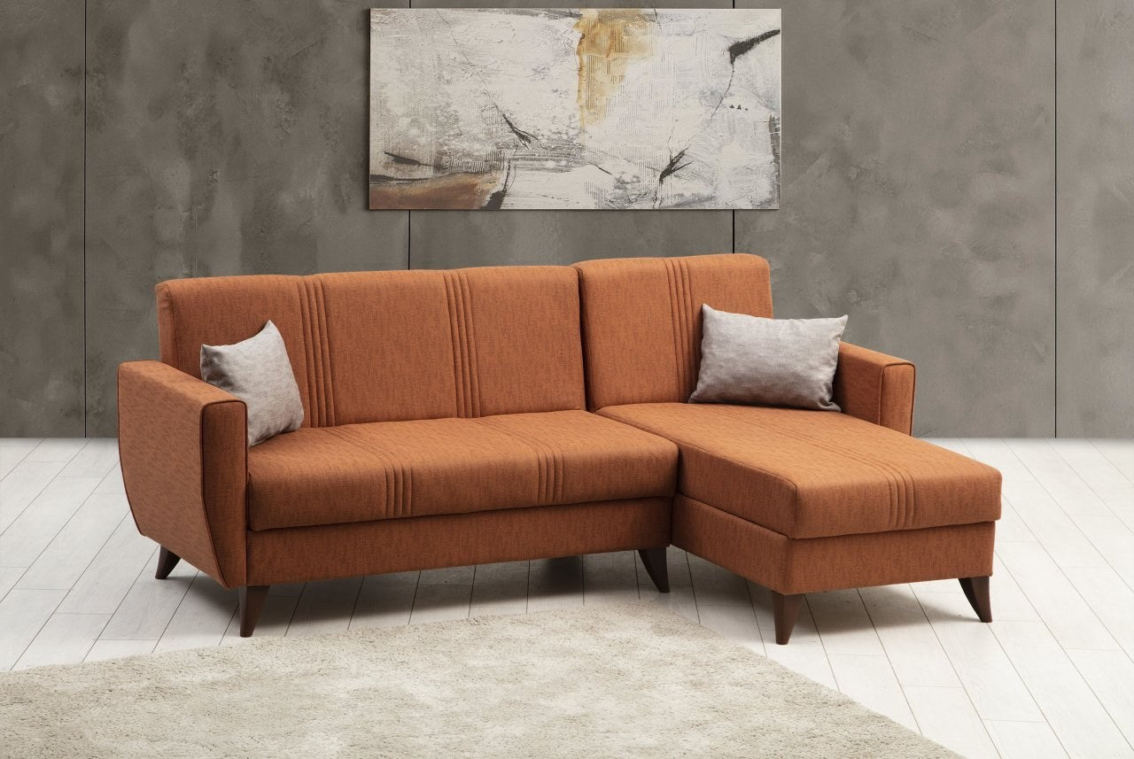 Ecksofa Schlaffunktion mit Chaiselongue Rechts, 3-Sitzer, aus Stoff, Zaden Rost (1)