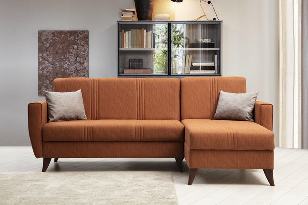 Ecksofa Schlaffunktion mit Chaiselongue Rechts, 3-Sitzer, aus Stoff, Zaden Rost (2)