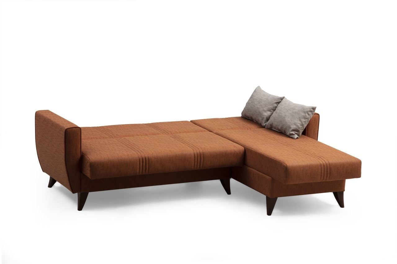 Ecksofa Schlaffunktion mit Chaiselongue Rechts, 3-Sitzer, aus Stoff, Zaden Rost (6)